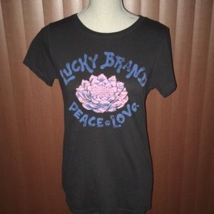 Lucky Brand Lotus Flower Peace Love Graphic Tee